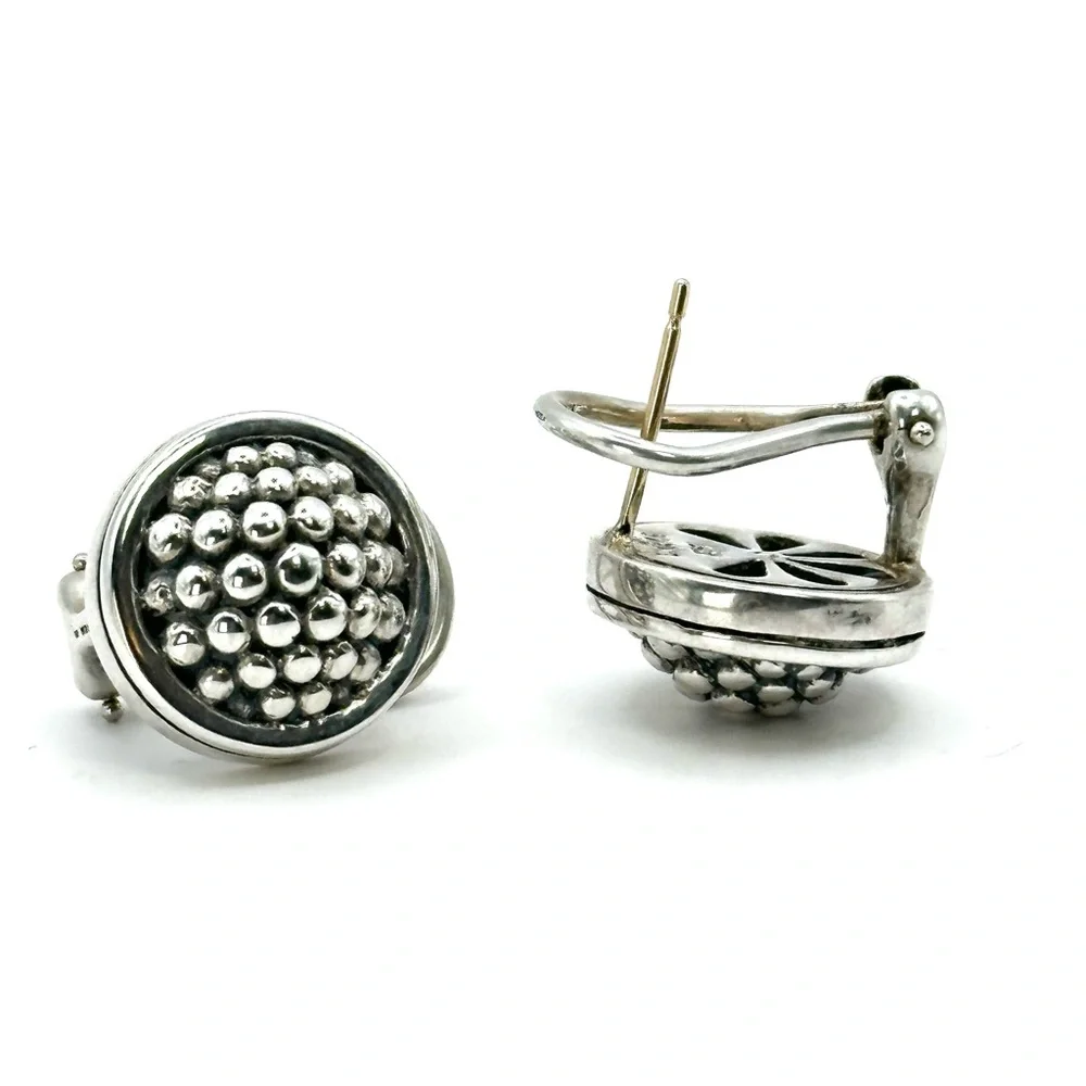 Lagos Signature Caviar Sterling Silver 15MM Button Earrings - Picture 4 of 8